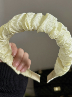 韩国头饰黄色褶皱发箍打结布艺发卡外出头箍甜美时尚发饰压发饰品