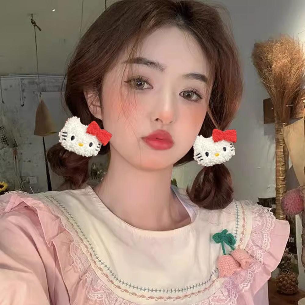 可爱Kitty猫咪毛绒发圈安可拉红少女凯蒂猫头绳简约卡通公仔发饰