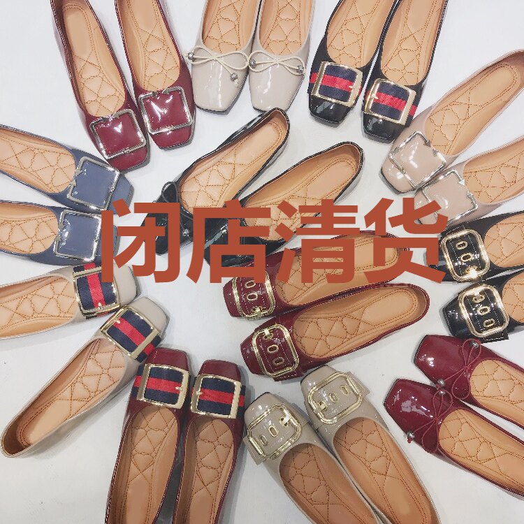 新款春季韩版方头平底浅口豆豆鞋网红红色百搭四季单鞋女婚鞋瓢鞋
