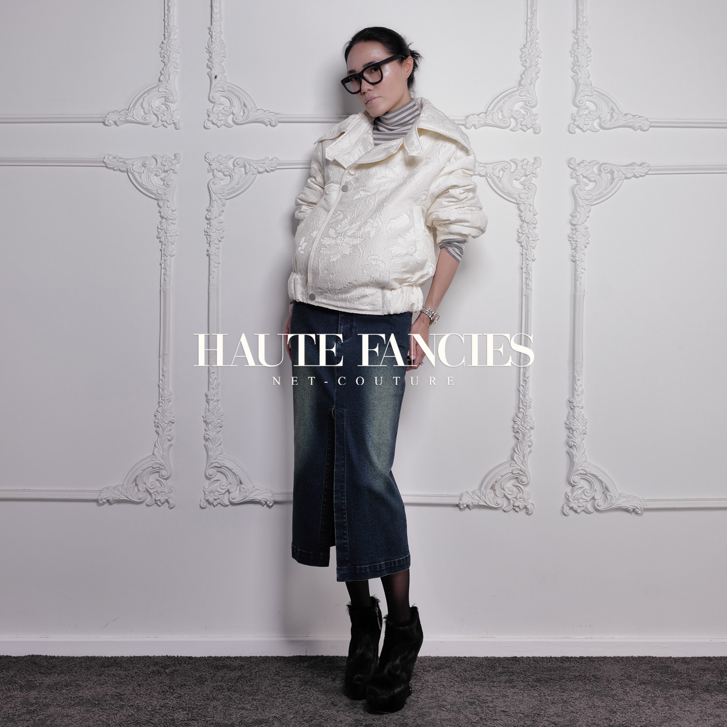 HAUTE FANCIES后构想｜白色提花大翻领收腰面包夹克羽绒棉短外套,女装/女士精品,棉衣/棉服,淘宝优惠券,粉丝福利购,淘宝优惠卷