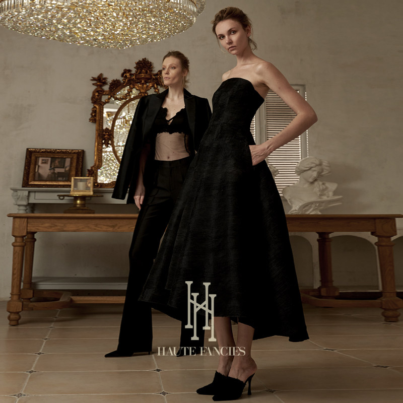 高定 HAUTE FANCIES后构想｜黑色精工千褶法式抹胸蝴蝶腰封礼服裙
