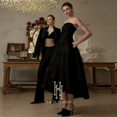 抹胸蝴蝶腰封礼服裙 FANCIES后构想｜黑色精工千褶法式 高定 HAUTE