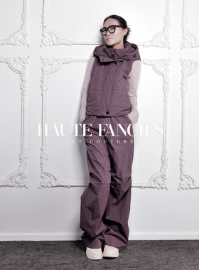 无袖短夹克HAUTE FANCIES后构想｜紫色连帽无袖背心式羽绒棉夹克