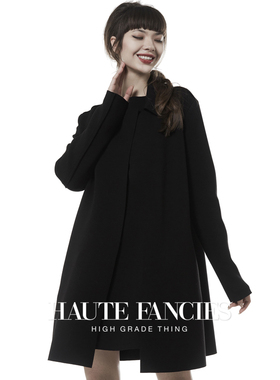 精英风 HAUTE FANCIES后构想｜优雅气质黑色修身中长款空气层外套