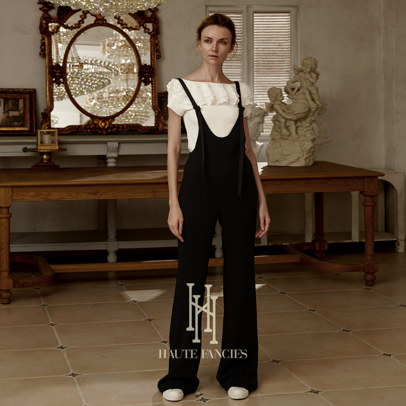 黄金分割线后构想黑色背带裤