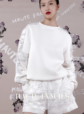 孤品 HAUTE FANCIES后构想2023经典纯白色浮雕蕾丝松紧腰性感短裤