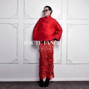 HAUTE FANCIES后构想｜新国风正红盘扣斜襟A廓形羽绒棉服外套