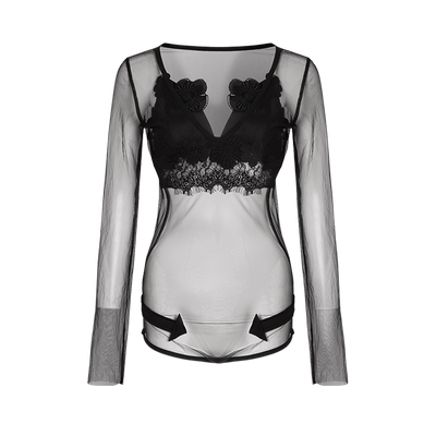 精工手缝后构想黑色深V领连体衣