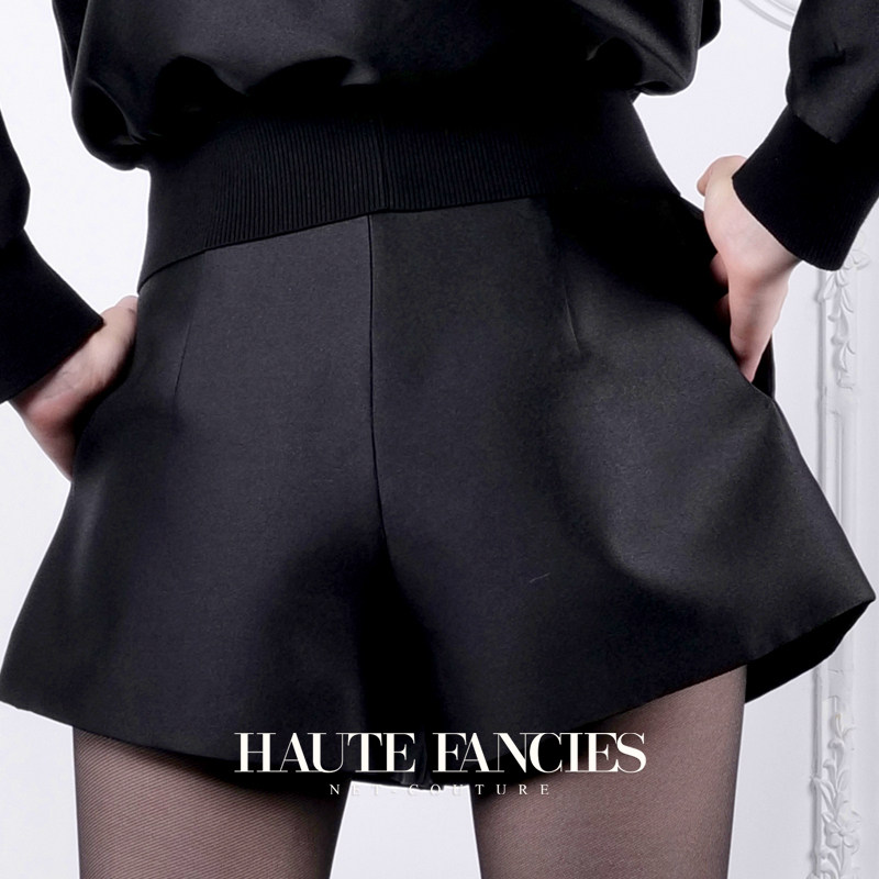 基础款 HAUTE FANCIES后构想｜黑色宽摆挺阔高腰短裤女显瘦25早秋