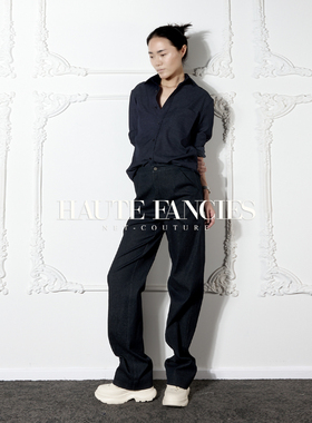 男友风 HAUTE FANCIES后构想｜25秋冬新品宝蓝色软牛仔宽松衬衫