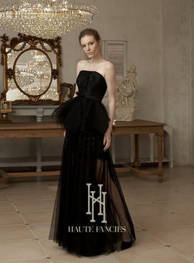 精工立裁 HAUTE FANCIES后构想|黑色薄纱插片立体半身长裙百褶裙