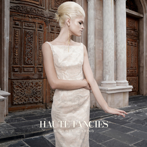 法式复古风HAUTE FANCIES后构想 | 裸粉色法式珠光蕾丝修身连衣裙