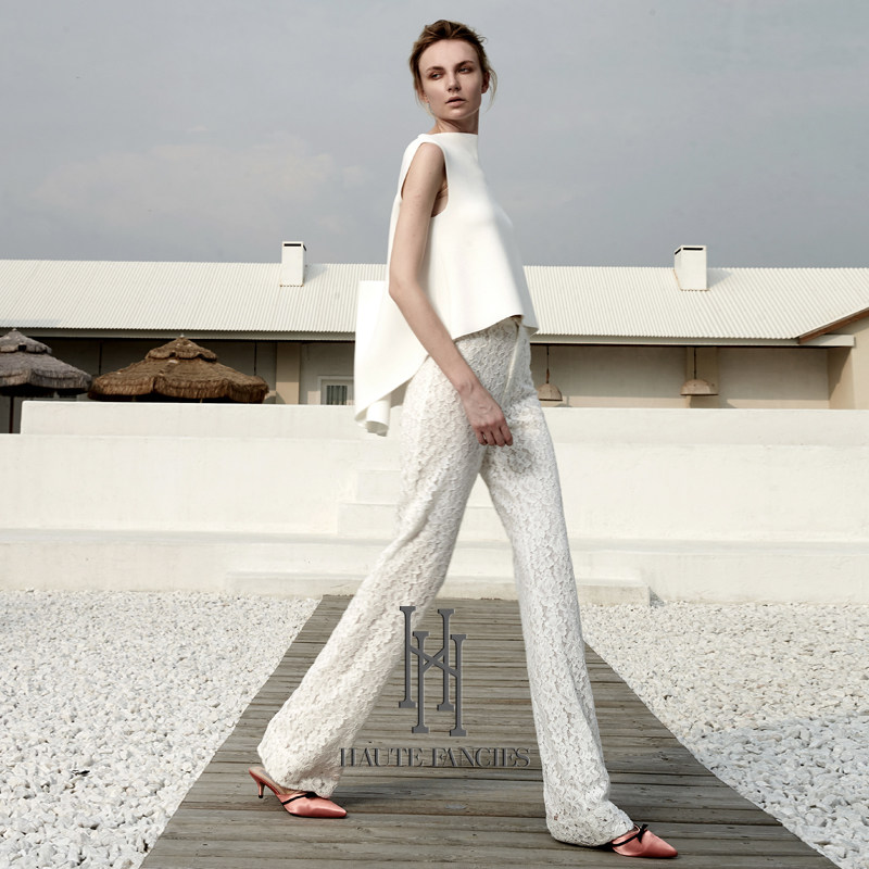 法式优雅HAUTE FANCIES后构想|白色经典好版型微喇修身蕾丝长裤秋