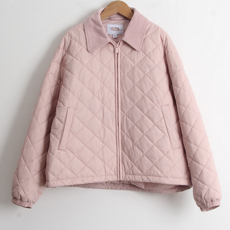 森系列品牌尾货2024冬季新款女灯芯绒翻领菱形格复古时尚轻薄棉衣