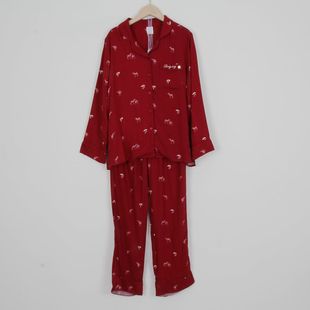 女款 斑马印花红色睡衣家居服两件套装 长袖 春夏款 长裤 品牌新款