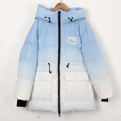 M邦系列冬季新款女时尚潮流渐变抽绳舒适连帽极寒羽绒服外套