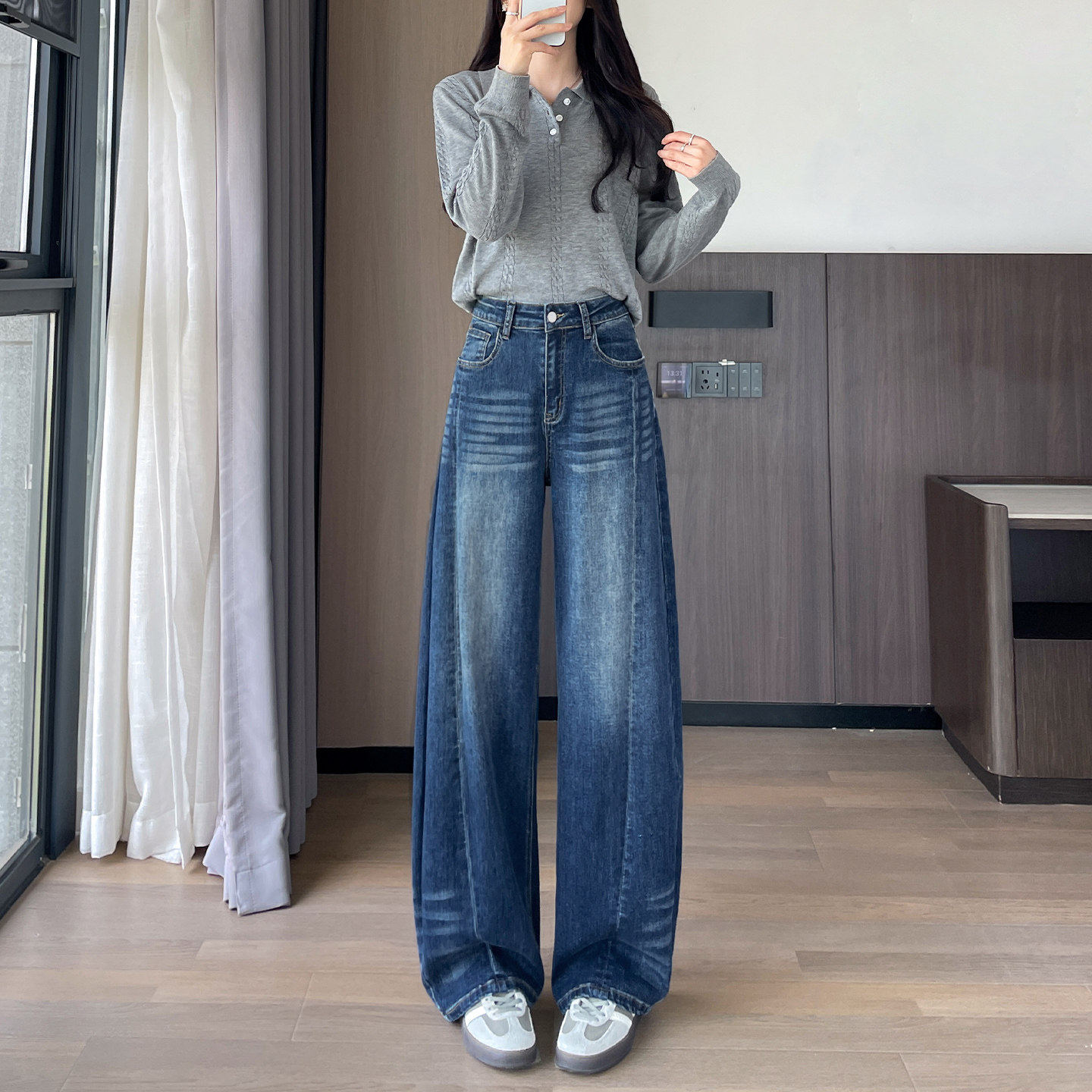 弯刀牛仔裤女学生秋季新款高腰宽松百搭显瘦阔腿裤胯大腿粗香蕉裤