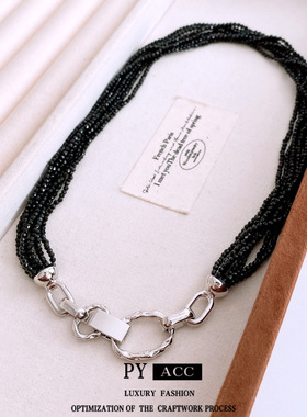 新中式复古玻璃串珠叠戴项链轻奢高级感个性锁骨链时尚百搭项饰