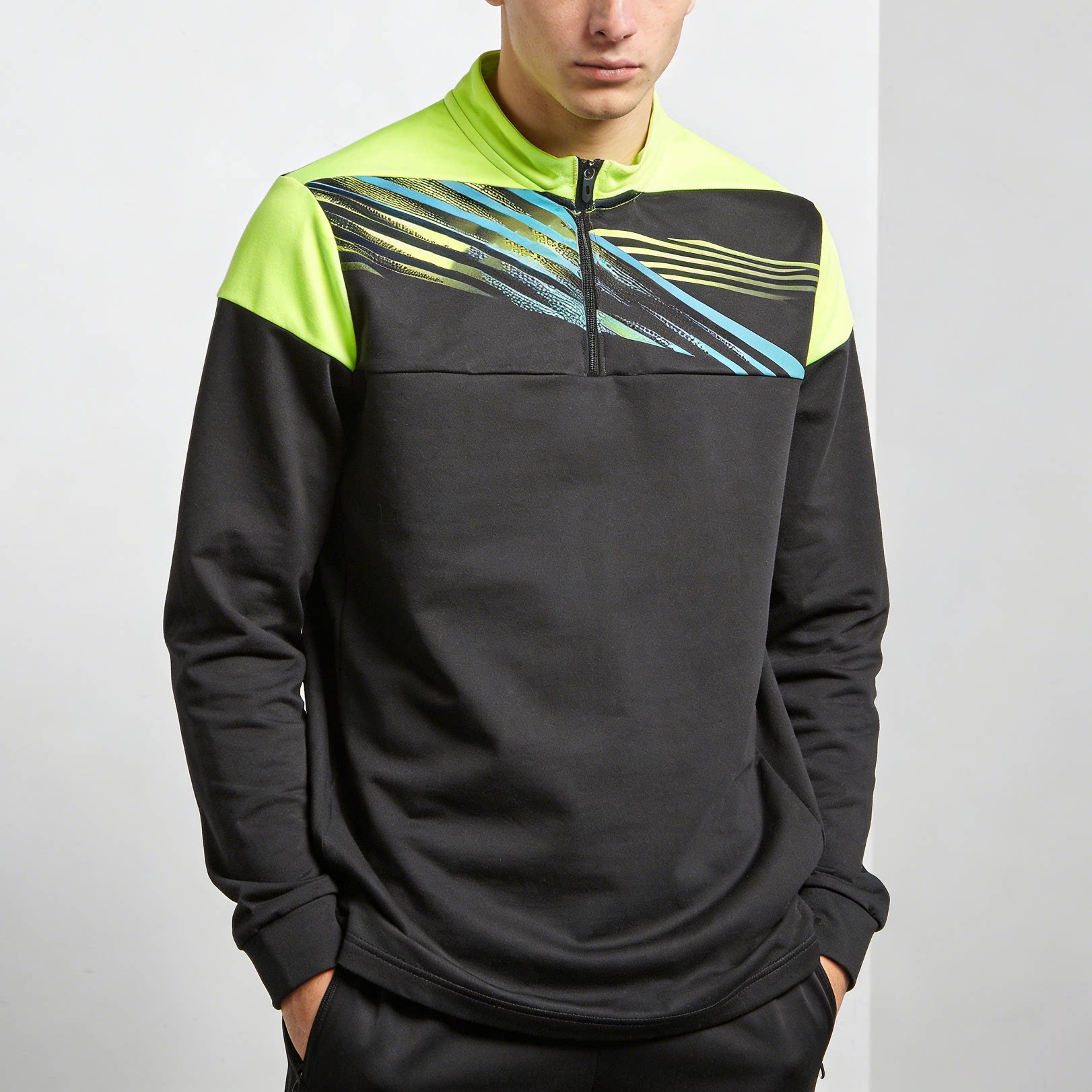 男士春秋季足球微加绒立领运动套头衫跑步训练半拉链卫衣