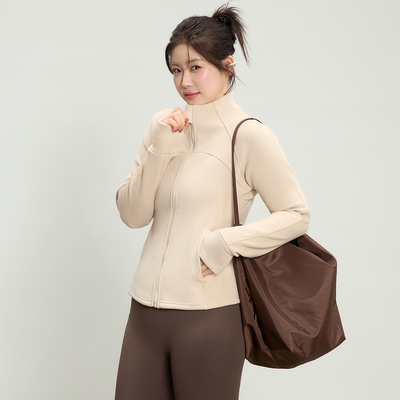 加绒加厚修身保暖运动外套女秋冬