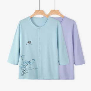 七分袖 纯棉外穿全棉中老年妈妈空调家居服 睡衣上衣单件女夏季 开衫