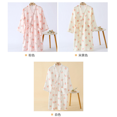 日式纯棉纱布和服睡衣女春夏长袖薄款睡袍孕妇浴袍汗蒸服系带睡裙