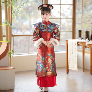 演出服 加绒加厚清朝女童龙年拜年服古装 儿童格格服2024新款 秋冬季