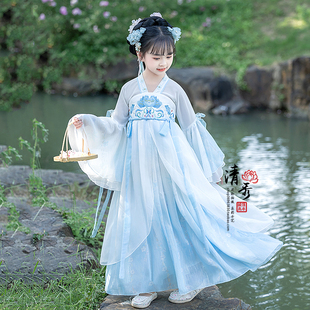 女童汉服江南古风唐装公主连衣裙古筝演出服儿童古装春季超仙国风
