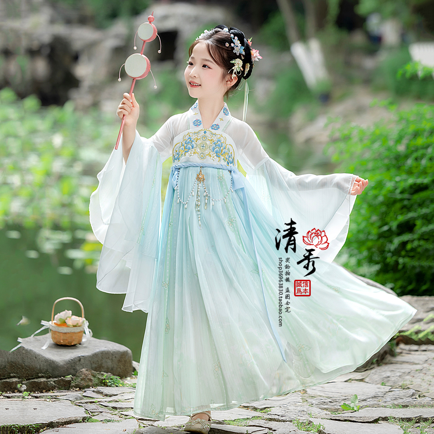 女童古风汉服超仙古筝演出服图片