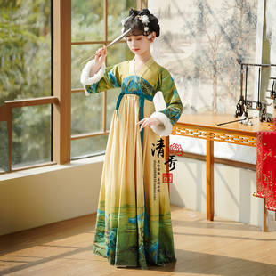 女童汉服冬装2024新款冬季儿童拜年唐装加厚超仙古筝演出服襦裙子