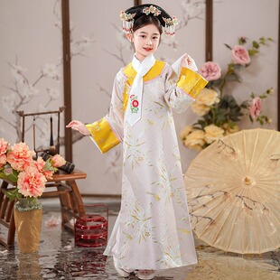 儿童古装满族服装春秋装2023新款女童格格清朝宫廷公主旗服舞蹈服