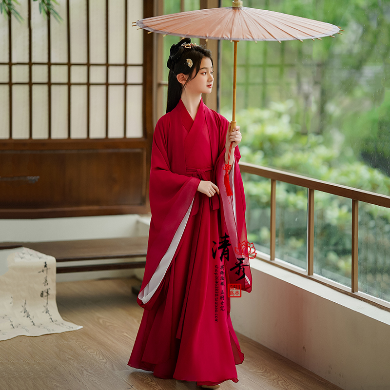 红色宋儿童汉服战国袍202秋季新款女童魏晋风超仙古装古风演出服