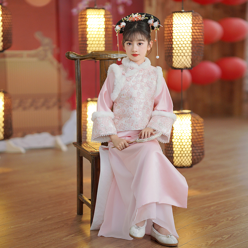 儿童加厚格格服冬季清朝演出服