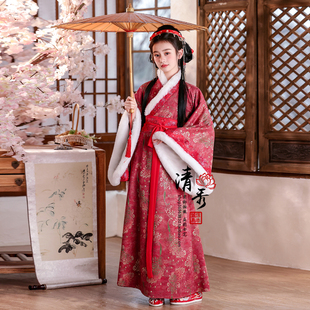 汉服女童儿童古装冬季加绒超仙战国袍魏晋风交领唐装中国风演出服