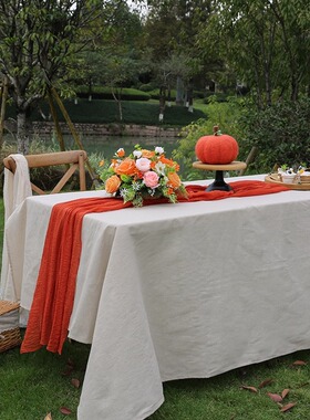 文艺森系桌布麻本色摆摊布麻布甜品台布生日画画布摆台布置背景布