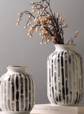 创意水墨陶瓷水培鲜花花瓶样板房售楼处桌面书柜书架软装摆设饰品