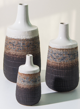 陶瓷花瓶北欧细颈火柴皮大中小号花插陶瓷摆件民宿样板房装饰花器