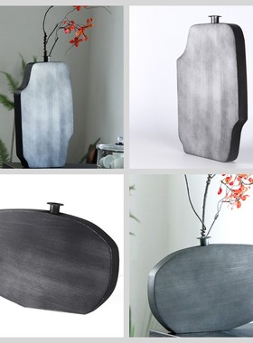 现代简约创意树脂扁花瓶花器样板房售楼处桌面茶几电视柜软装饰品