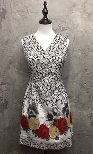 代工厂样版衣品牌外贸原单尾货女装女士秋冬季外穿无袖印花连衣裙