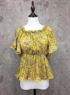 孤品代工厂样版衣正品牌外贸原单尾货女装女士荷叶边露肩衫T恤