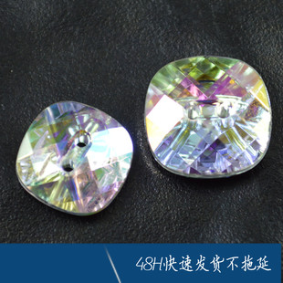 包邮 5颗 衬衣双孔方形纽扣亚克力钻闪亮白色扁小扣子 AB彩色开衫
