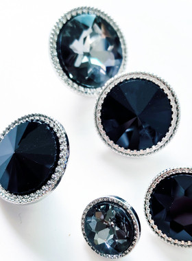 黑色钻扣金属镶钻圆形百搭小香风复古针织毛衣开衫衬衣水晶扣子