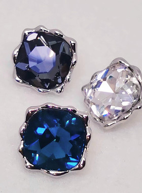 方形水晶钻扣毛衣精致大纽扣粉白金灰蓝色香风闪亮手缝合金扣包邮