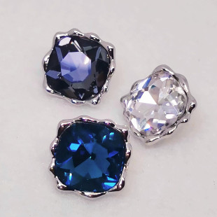 方形水晶钻扣毛衣精致大纽扣粉白金灰蓝色香风闪亮手缝合金扣 包邮