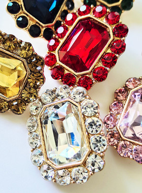 长方形大钻扣镶钻闪亮玻璃水钻大衣鞋装饰金属绿蓝粉红黄纽扣包邮