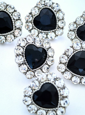 桃心心形钻扣玻璃水晶合金大纽扣可爱公主宫廷汉服舞台服装饰纽扣