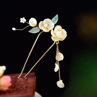 中式古风发簪女U型簪子盘发发插头饰旗袍汉服配饰花朵流苏步摇