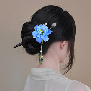 超仙绢花布艺发簪流苏步摇旗袍古装汉服后压头饰古风簪子发钗