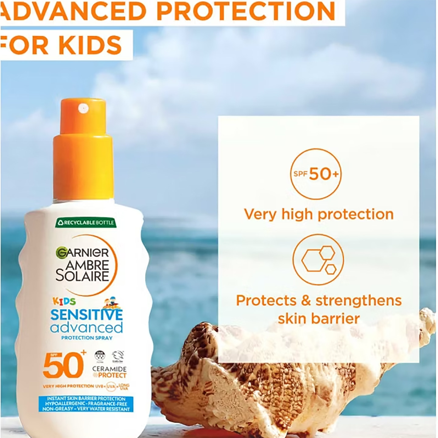 英国进口GARNIER卡尼尔儿童妨晒霜喷雾乳液spf50+150ml北京现货