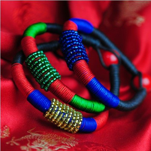 【蝶印】民族原创手工彩色米珠彩线编织手链手镯